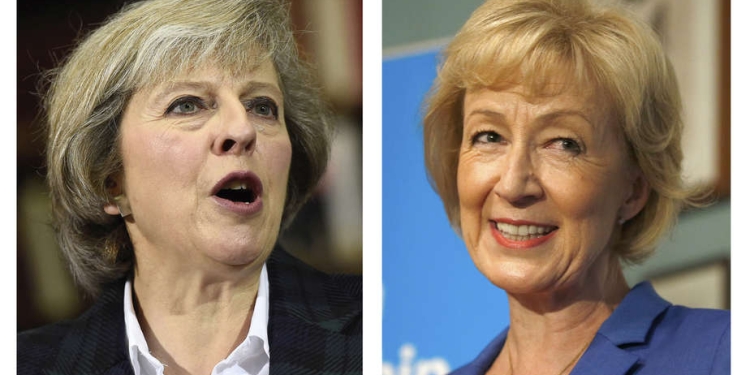 The two remaining candidates in the Conservative party leadership contest, Theresa May (L) and Andrea Leadsom, are seen in this combination of two photographs, released in London, Britain July 7, 2016. REUTERS/Staff  - RTX2K6AH