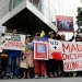 Protesters demonstrate outside of Goldman Sachs headquarters after the company purchased Venezuelan bonds, in New York, U.S., May 30, 2017.  REUTERS/Lucas Jackson