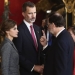 -FOTODELDIA- Spain's King Felipe Vi (C), and Queen Letizia (L), chat with Spanish Prime Minister, Mariano Rajoy (2-R), and his wife Elvira Fernandez (R), upon their arrival at the traditional royal reception to mark Spain's National Day at Royal Palace, in downtown Madrid, Spain, 12 October 2017. EFE/Mariscal