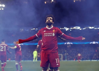 FILE PHOTO: Soccer Football - Mohamed Salah celebrates scoring Liverpool's first goal in their Champions League quarter-final second leg against Manchester City at the Etihad Stadium, Manchester, Britain, April 10, 2018. REUTERS/Andrew Yates/File Photo