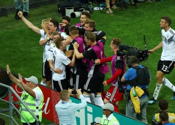 Soccer Football - World Cup - Group F - Germany vs Sweden - Fisht Stadium, Sochi, Russia - June 23, 2018   Germany's Toni Kroos celebrates scoring their second goal with teammates   REUTERS/Hannah McKay