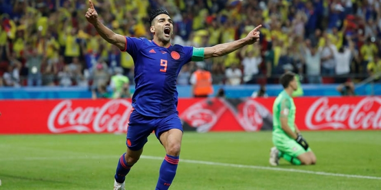 Soccer Football - World Cup - Group H - Poland vs Colombia - Kazan Arena, Kazan, Russia - June 24, 2018   Colombia's Radamel Falcao celebrates scoring their second goal    REUTERS/Toru Hanai