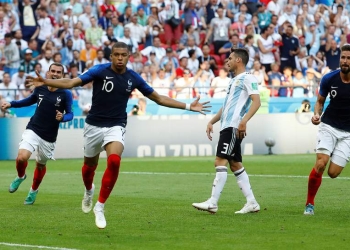 Soccer Football - World Cup - Round of 16 - France vs Argentina - Kazan Arena, Kazan, Russia - June 30, 2018  France's Kylian Mbappe celebrates scoring their fourth goal   REUTERS/Michael Dalder