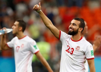 Soccer Football - World Cup - Group G - Panama vs Tunisia - Mordovia Arena, Saransk, Russia - June 28, 2018   Tunisia's Naim Sliti celebrates after the match   REUTERS/Murad Sezer