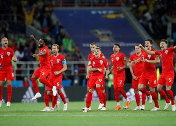 Soccer Football - World Cup - Round of 16 - Colombia vs England - Spartak Stadium, Moscow, Russia - July 3, 2018  England players react during the penalty shootout  REUTERS/Carl Recine