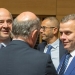 De izquierda a derecha: Pierre Moscovici, comisario europeo de Asuntos Económicos y Financieros, Fiscalidad y Aduanas; Petteri Orpo, ministro finlandés de Finanzas; Luis de Guindos, vicepresidente del Banco Central Europeo, el 2 de octubre en Luxemburgo.