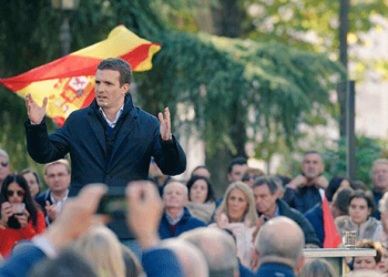 Pablo Casado en un mitín desde Granada, España. 24 de noviembre de 2018.