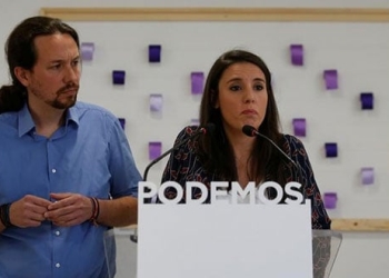 Los íderes de Podemos Pablo Iglesias e Irene Montero en una comparecencia en Madrid, España, el 19 de mayo de 2018.