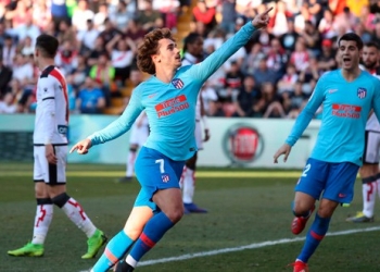 Antoine Griezmann celebra su gol ante el Rayo Vallecano.