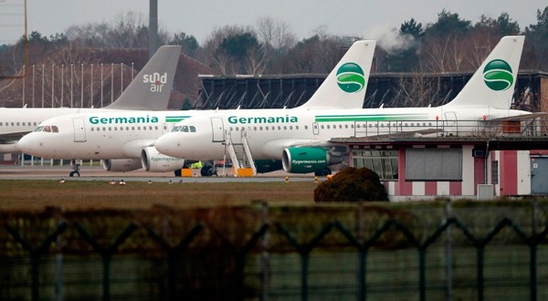 Aviones de la aerolínea alemana Germania en el aeropuerto Tegel de Berlín, Alemania, 5 de febrero de 2019.