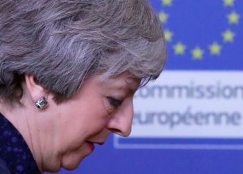 La primera ministra británica, Theresa May, en la sede de la Comisión Europea en Bruselas, Bélgica, el 7 de febrero de 2019.