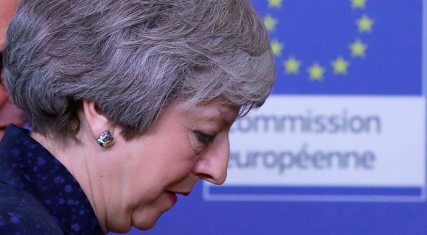 La primera ministra británica, Theresa May, en la sede de la Comisión Europea en Bruselas, Bélgica, el 7 de febrero de 2019.