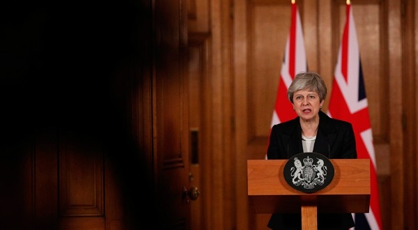 La primera ministra británica, Theresa May, realiza declaraciones sobre el Brexit en Downing Street, Londres.
