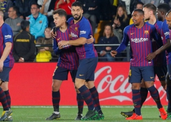 El Barcelona celebra su primer tanto en el encuentro (02 de abril de 2019)