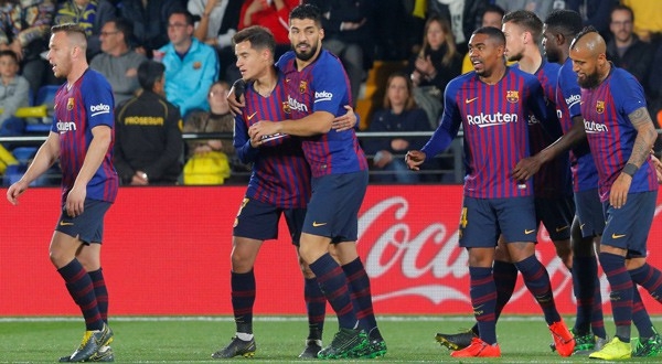 El Barcelona celebra su primer tanto en el encuentro (02 de abril de 2019)