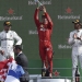 Valtteri Bottas, Charles LeClerc y Lewis Hamilton en el podio del Gran Premio de Monza