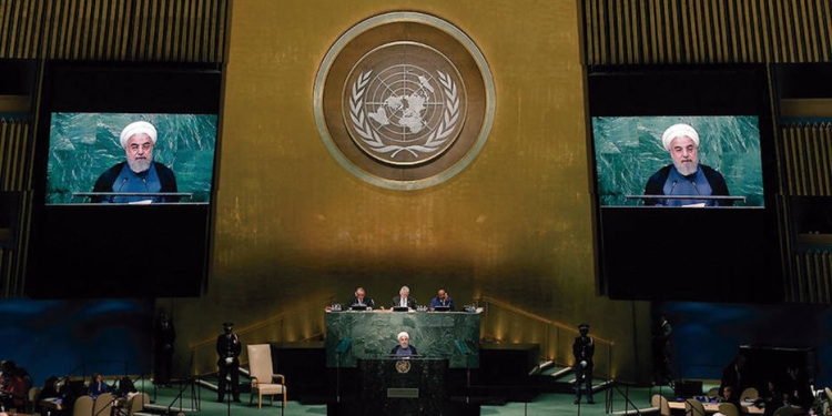 El presidente de Irán, Hasan Rohani, hablando en la ONU/Archivo