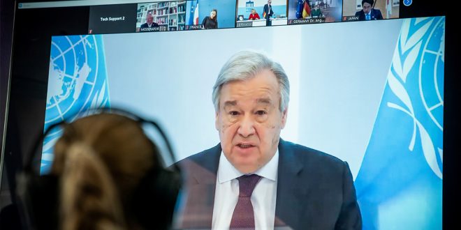 António Guterres instó al mundo a trabajar conjuntamente para derrotar al virus del SARS-CoV-2 y la xenofobia